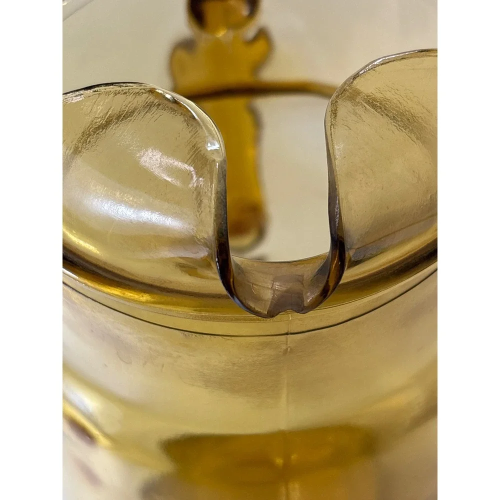 Anchor Hocking Tall Glass Pitcher Ice Lip Handle Amber Yellow Vintage 9 inch